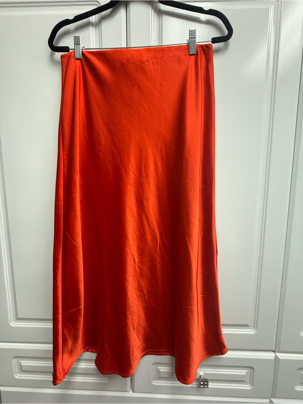 MNG Satin A-Line Midi Skirt - Vibrant Orange